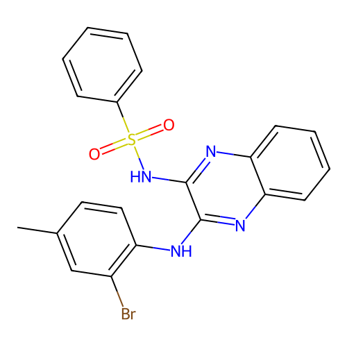N-(3-((2-bromo-4-methylphenyl)amino)quinoxalin-2-yl)benzenesulfonamide structure