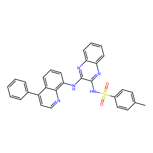 4-methyl-N-(3-((4-phenylquinolin-8-yl)amino)quinoxalin-2-yl)benzenesulfonamide structure