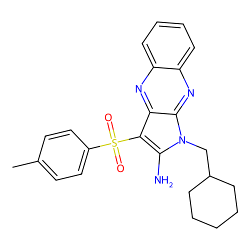 1-(cyclohexylmethyl)-3-tosyl-1H-pyrrolo[2,3-b]quinoxalin-2-amine structure