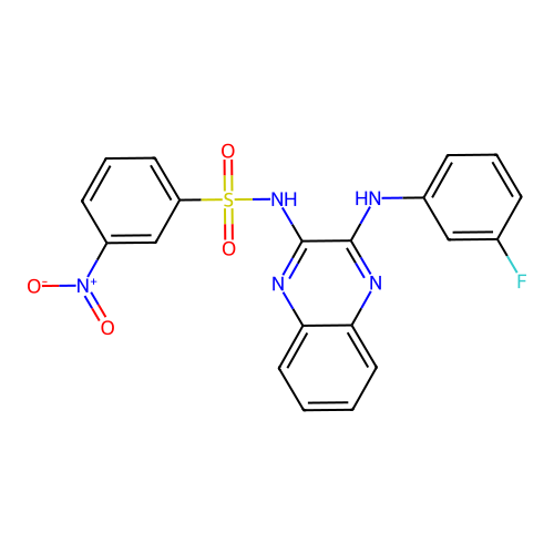 N-(3-((3-fluorophenyl)amino)quinoxalin-2-yl)-3-nitrobenzenesulfonamide structure