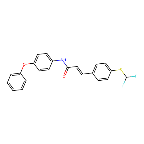 (2E)-3-[4-(difluoromethylthio)phenyl]-N-(4-phenoxyphenyl)prop-2-enamide structure