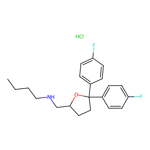 2-Furanmethanamine, n-butyl-5,5-bis(4-fluorophenyl)tetrahydro-, hydrochloride structure