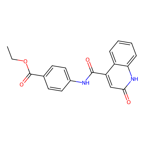 Ethyl 4-{[(2-oxo-1,2-dihydro-4-quinolinyl)carbonyl]amino}benzoate structure
