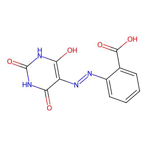 2-(2-(2,4,6-trioxotetrahydropyrimidin-5(2H)-ylidene)hydrazinyl)benzoic acid structure
