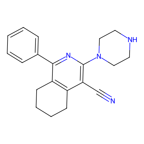 1-Phenyl-3-(piperazin-1-YL)-5,6,7,8-tetrahydroisoquinoline-4-carbonitrile structure