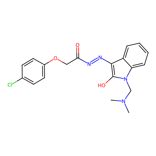 2-(4-chlorophenoxy)-N-[(E)-[1-(dimethylaminomethyl)-2-oxoindol-3-ylidene]amino]acetamide structure