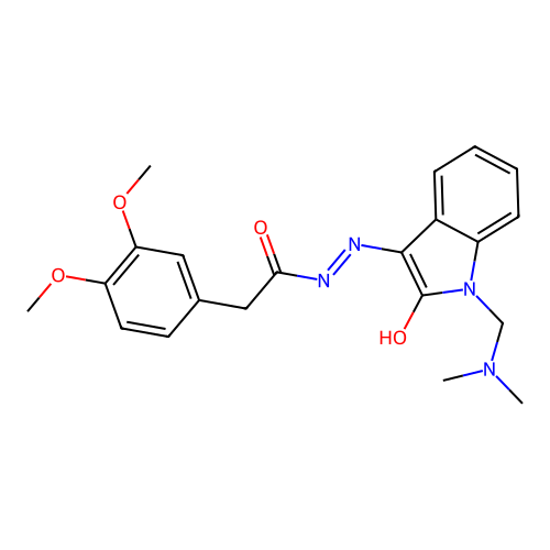 2-(3,4-dimethoxyphenyl)-N'-{(3E)-1-[(dimethylamino)methyl]-2-oxo-1,2-dihydro-3H-indol-3-ylidene}acetohydrazide structure