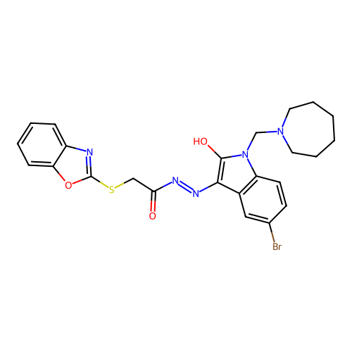 (E)-N'-(1-(azepan-1-ylmethyl)-5-bromo-2-oxoindolin-3-ylidene)-2-(benzo[d]oxazol-2-ylthio)acetohydrazide structure
