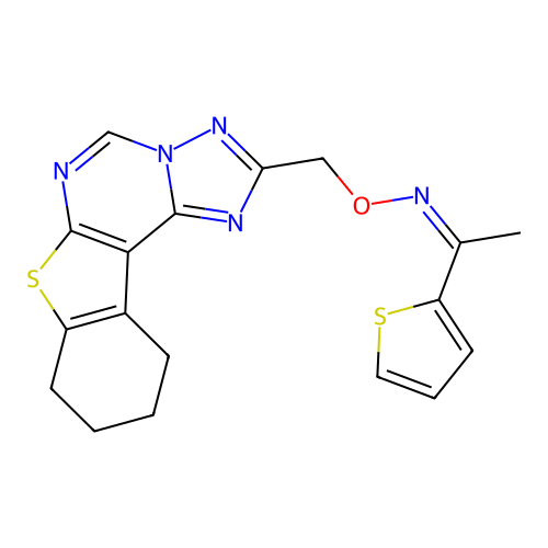 (1Z)-N-(8,9,10,11-tetrahydro[1]benzothieno[3,2-e][1,2,4]triazolo[1,5-c]pyrimidin-2-ylmethoxy)-1-(thiophen-2-yl)ethanimine structure