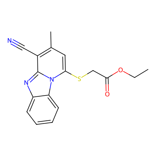 Ethyl 2-(4-cyano-3-methylpyrido[1,2-a]benzimidazol-1-yl)sulfanylacetate structure