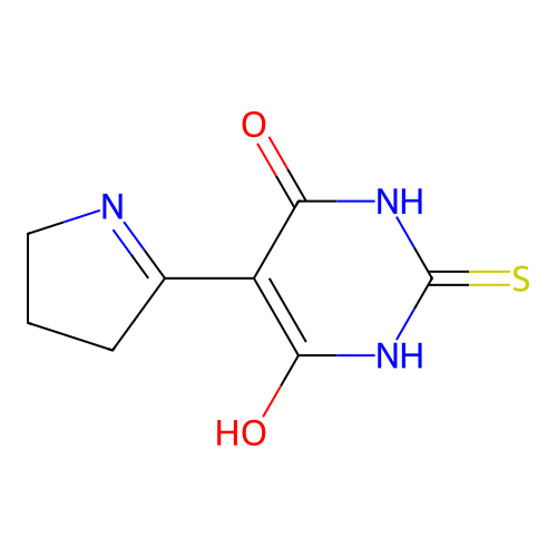 (5E)-6-hydroxy-5-(pyrrolidin-2-ylidene)-2-sulfanylpyrimidin-4(5H)-one structure