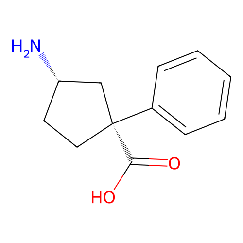 trans-(1R,3S)-3-amino-1-phenylcyclopentane-1-carboxylic acid structure