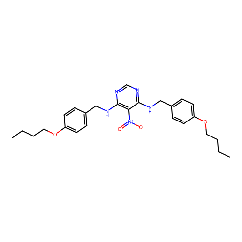 N,N'-bis(4-butoxybenzyl)-5-nitropyrimidine-4,6-diamine structure