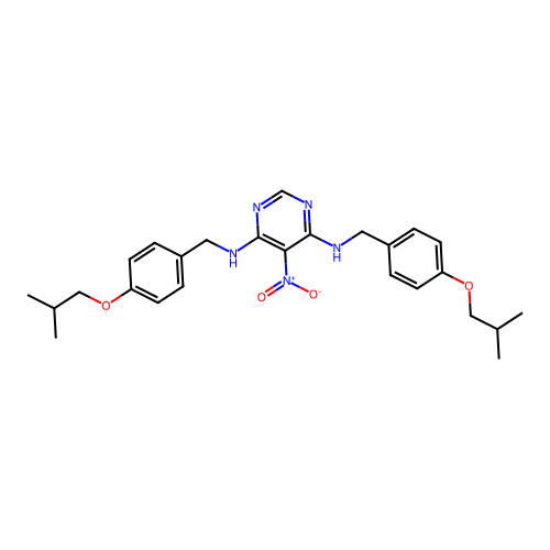 N,N'-bis[4-(2-methylpropoxy)benzyl]-5-nitropyrimidine-4,6-diamine structure