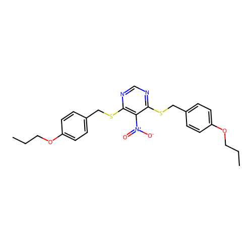 5-Nitro-4,6-bis[(4-propoxybenzyl)sulfanyl]pyrimidine structure