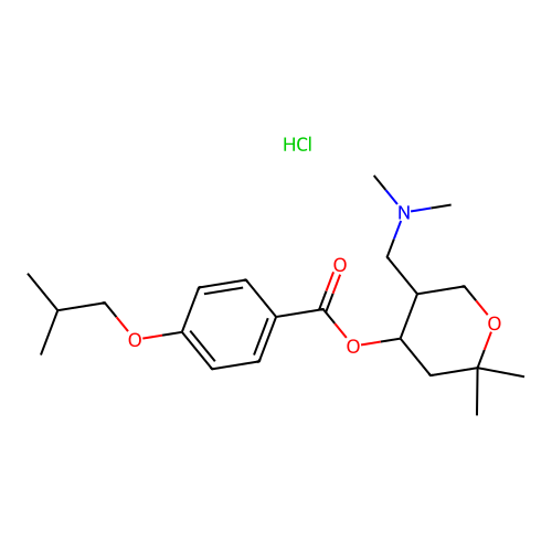 [5-(dimethylaminomethyl)-2,2-dimethyloxan-4-yl] 4-(2-methylpropoxy)benzoate hydrochloride structure