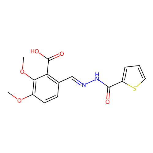 2,3-dimethoxy-6-[(E)-(thiophene-2-carbonylhydrazinylidene)methyl]benzoic acid structure