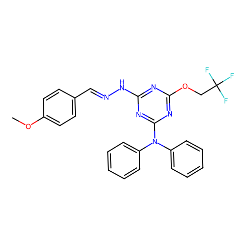 4-[(2E)-2-(4-methoxybenzylidene)hydrazinyl]-N,N-diphenyl-6-(2,2,2-trifluoroethoxy)-1,3,5-triazin-2-amine structure