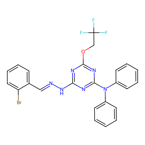 2-bromobenzaldehyde [4-(diphenylamino)-6-(2,2,2-trifluoroethoxy)-1,3,5-triazin-2-yl]hydrazone structure