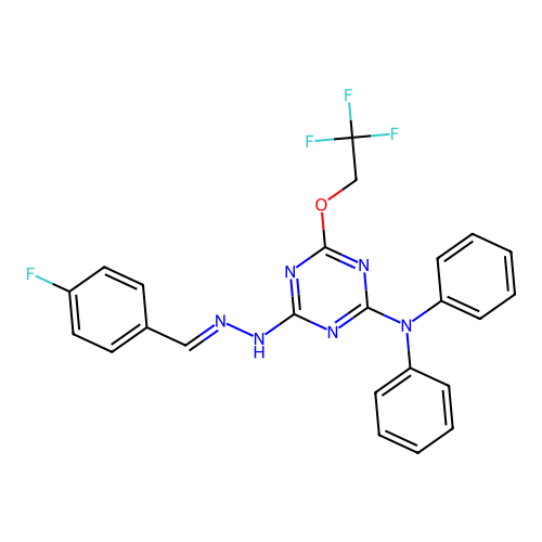 4-fluorobenzaldehyde [4-(diphenylamino)-6-(2,2,2-trifluoroethoxy)-1,3,5-triazin-2-yl]hydrazone structure