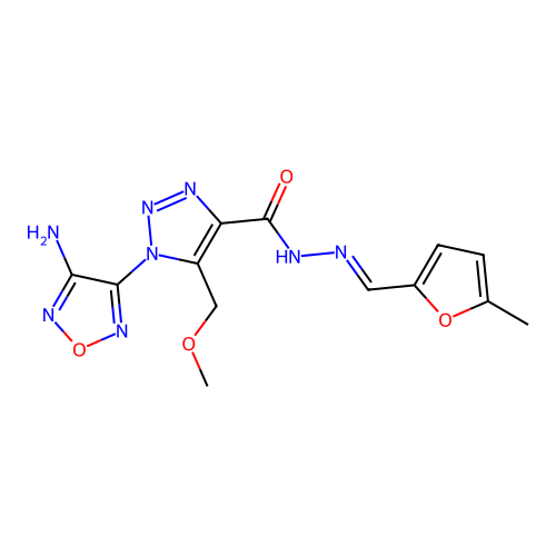 1-(4-amino-1,2,5-oxadiazol-3-yl)-5-(methoxymethyl)-N'-[(E)-(5-methylfuran-2-yl)methylidene]-1H-1,2,3-triazole-4-carbohydrazide structure