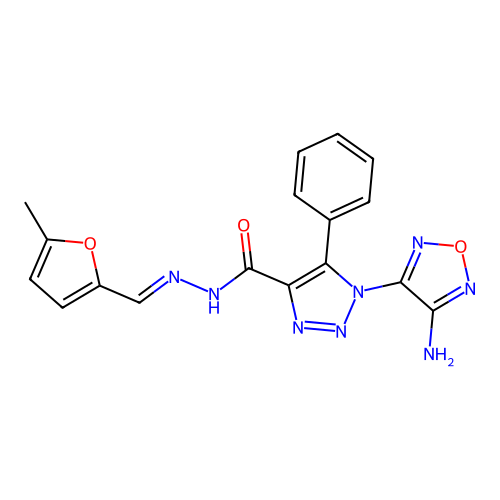 1-(4-amino-1,2,5-oxadiazol-3-yl)-N'-[(E)-(5-methylfuran-2-yl)methylidene]-5-phenyl-1H-1,2,3-triazole-4-carbohydrazide structure