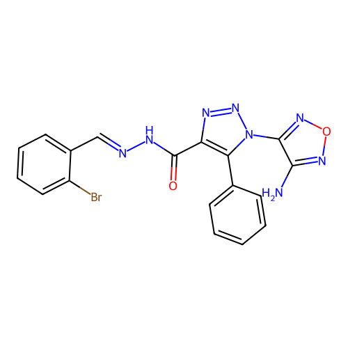 1-(4-amino-1,2,5-oxadiazol-3-yl)-N'-[(E)-(2-bromophenyl)methylidene]-5-phenyl-1H-1,2,3-triazole-4-carbohydrazide structure