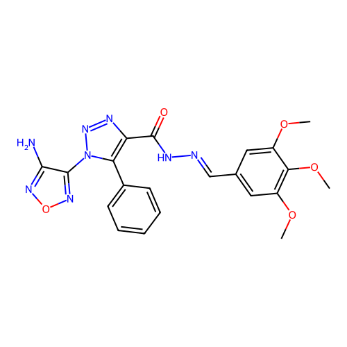 1-(4-amino-1,2,5-oxadiazol-3-yl)-5-phenyl-N'-[(E)-(3,4,5-trimethoxyphenyl)methylidene]-1H-1,2,3-triazole-4-carbohydrazide structure