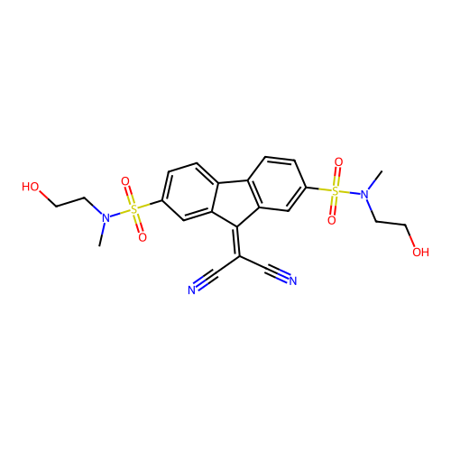 9-(dicyanomethylidene)-N,N'-bis(2-hydroxyethyl)-N,N'-dimethyl-9H-fluorene-2,7-disulfonamide structure