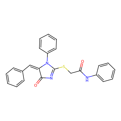 2-[(5E)-5-benzylidene-4-oxo-1-phenylimidazol-2-yl]sulfanyl-N-phenylacetamide structure