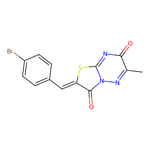 (Z)-2-(4-bromobenzylidene)-6-methyl-2H-thiazolo[3,2-b][1,2,4]triazine-3,7-dione structure