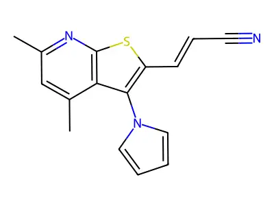 3-[4,6-dimethyl-3-(1H-pyrrol-1-yl)thieno[2,3-b]pyridin-2-yl]acrylonitrile structure