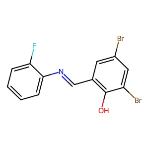 2,4-Dibromo-6-((2-fluoro-phenylimino)-methyl)-phenol structure