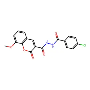 N'-[(4-chlorophenyl)carbonyl]-8-methoxy-2-oxo-2H-chromene-3-carbohydrazide structure