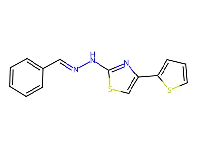 N-[(E)-benzylideneamino]-4-thiophen-2-yl-1,3-thiazol-2-amine structure