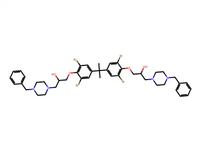 3,3'-((propane-2,2-diylbis(2,6-dibromo-4,1-phenylene))bis(oxy))bis(1-(4-benzylpiperazin-1-yl)propan-2-ol) structure