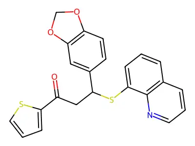 3-(1,3-Benzodioxol-5-yl)-3-(quinolin-8-ylsulfanyl)-1-(thiophen-2-yl)propan-1-one structure