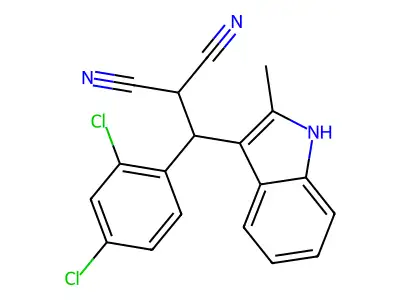 2-((2,4-dichlorophenyl)(2-methyl-1H-indol-3-yl)methyl)malononitrile structure