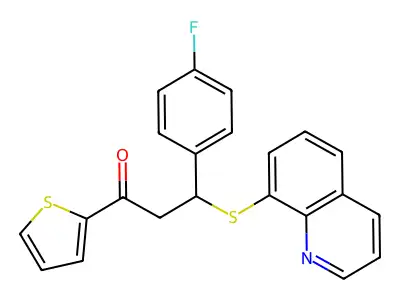 3-(4-Fluorophenyl)-3-(8-quinolylthio)-1-(2-thienyl)propan-1-one structure
