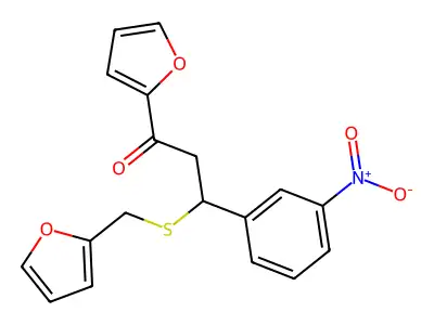 1-(Furan-2-yl)-3-((furan-2-ylmethyl)thio)-3-(3-nitrophenyl)propan-1-one structure