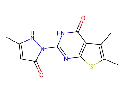 5,6-dimethyl-2-(3-methyl-5-oxo-2,5-dihydro-1H-pyrazol-1-yl)thieno[2,3-d]pyrimidin-4(3H)-one structure