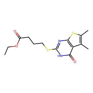 ethyl 4-[(5,6-dimethyl-4-oxo-3H-thieno[2,3-d]pyrimidin-2-yl)sulfanyl]butanoate structure