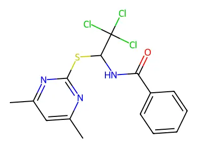 N-[1-(4,6-dimethylpyrimidin-2-ylthio)-2,2,2-trichloroethyl]benzamide structure