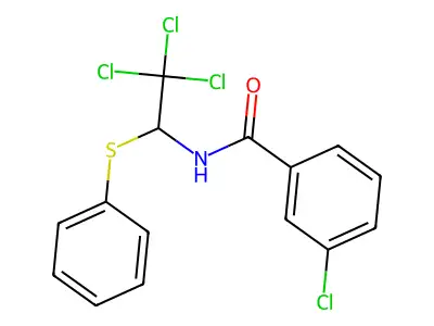 3-chloro-N-(2,2,2-trichloro-1-phenylsulfanylethyl)benzamide structure