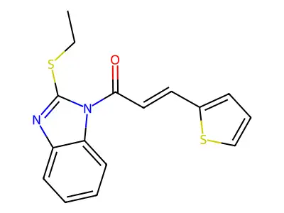 (2E)-1-[2-(ethylsulfanyl)-1H-benzimidazol-1-yl]-3-(thiophen-2-yl)prop-2-en-1-one structure