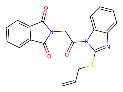 2-(2-(2-(allylthio)-1H-benzo[d]imidazol-1-yl)-2-oxoethyl)isoindoline-1,3-dione structure