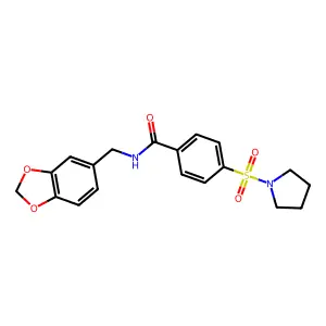 N-(1,3-benzodioxol-5-ylmethyl)-4-(pyrrolidin-1-ylsulfonyl)benzamide structure