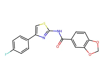 N-[4-(4-fluorophenyl)-1,3-thiazol-2-yl]-1,3-benzodioxole-5-carboxamide structure