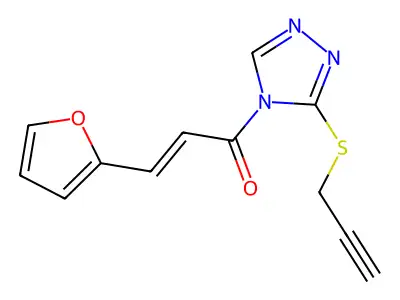 (E)-3-(furan-2-yl)-1-(3-prop-2-ynylsulfanyl-1,2,4-triazol-4-yl)prop-2-en-1-one structure
