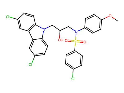 4-chloro-N-(3-(3,6-dichloro-9H-carbazol-9-yl)-2-hydroxypropyl)-N-(4-methoxyphenyl)benzenesulfonamide structure